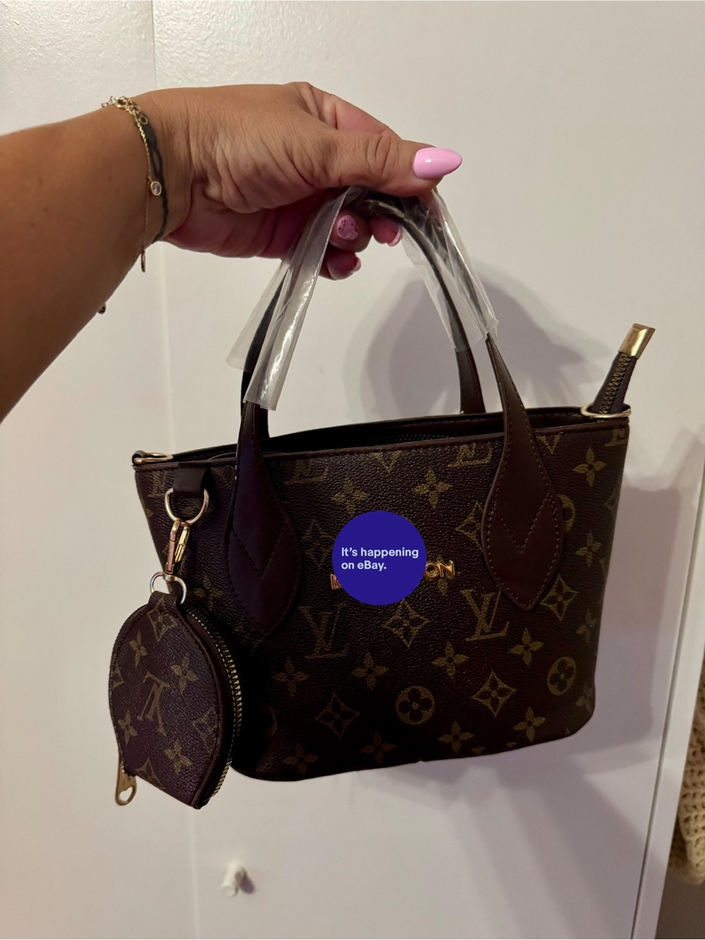 Designer-Inspired Brown Monogram Tote with Coin Pouch